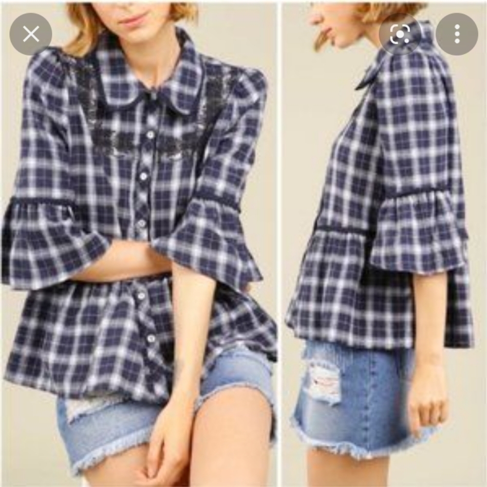 Pol plaid peplum flannel with a bell sleeves